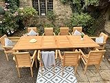 Teak Wood Outdoor Dining Set, 10-Seater Rectangular Table with Armchairs, Garden Furniture