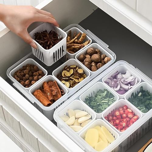 Image of RAYMOX Fridge Storage Boxes Freezer Storage Containers, Container for Kitchen Storage Set, Storage in Kitchen, Vegetable Storage, Draining Crisper Refrigerator Food Box