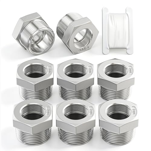 Image of TAISHER 8PCS 304 Stainless Steel Reducer Hex Bushing, 3 /4 inch NPT Male x 1 /2 inch NPT Female, Reducing Pipe Adapter Fitting