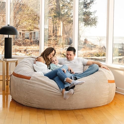 Big Joe Fuf 8Ft Giant Foam Bean Bag Chair, Oversized Couch with Removable Cover for Kids, Teens, Adults, Vanilla Latte Corded Plush, 8 Foot - Image 3