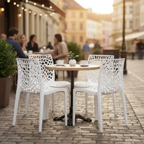 Image of Supreme Web Plastic Chair |Armless Chair for Dining Room Set, Home, Cafe & Outdoor Use |Weight Bearing Upto 220kgs(Color: White; Set of 4)