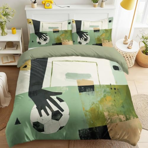 Funda nórdica de fútbol para evitar arrugas en cama doble de microfibra verde moderna 2