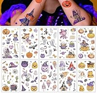 Halloween Glitter Tattoos for Kids ，10 Sheets of Waterproof Temporary Tattoos with Unique Designs ，Perfect Halloween Gifts for Kids, Party Bag Fillers
