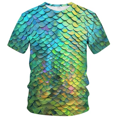 Novelty Short Sleeve Crewneck Shirt Funny Fashion Fish Scale T-Shirt