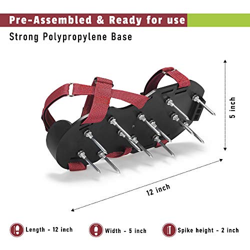 Plantnomics Lawn Aerator Shoes with Hook-and-Loop Straps, Manual, Wrench – Pre-Assembled, Adjustable, Stylish, One-Size-Fits-All – Lawn and Garden Tool Reduces Thatch, Revives Soil Health, Maroon
