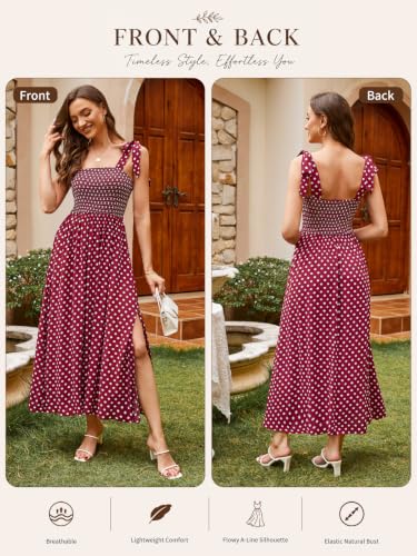 Image of BROVAVE Women Summer Floral Dress: Casual Square Neck Flowy Boho Beach Midi Sundress Sleeveless Tie Shoulder Vacation Daily