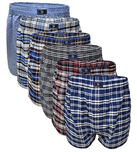 Different Touch Men's True Big and Tall USA Classic Design Plaid Woven Boxer Shorts Underwear (6 Pack)