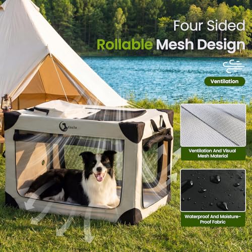 Portable Collapsible Dog Crate for Large Dogs, 4 Mesh Doors & 2 Storage Bags, Indoor Outdoor Travel Dog Kennel, Grey, 36" x 25" x 25" - Image 3