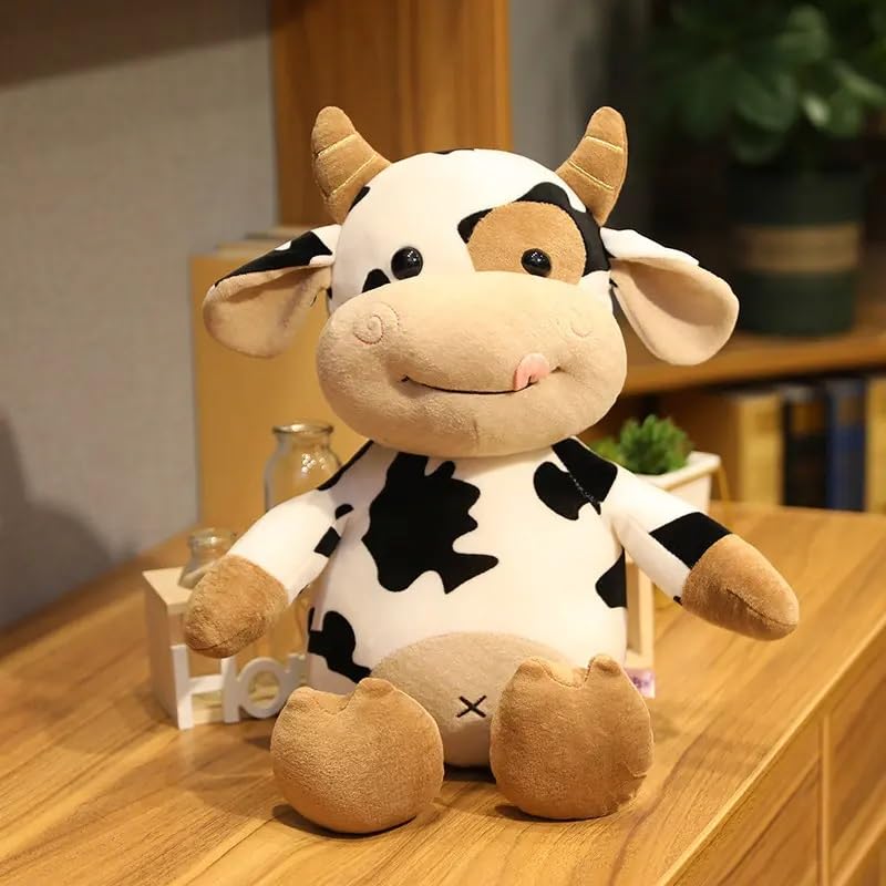 Image of Sitting Milky Moo Cow Plush Soft Toy Stuffed Cartoon Pet Kawai Animal Plushie Cattle Toys Doll Birthday Gifts for Friends Kids Girls Decorative Toy White 30cm