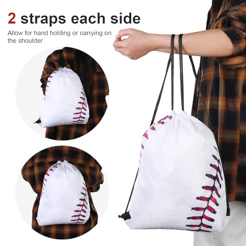 24 Pcs Baseball Drawstring Bags Party Favors - Baseball String Bag for Sports Team Gifts, Gym Backpack & Event Supplies in White (15.8 x 13.4 Inch)3