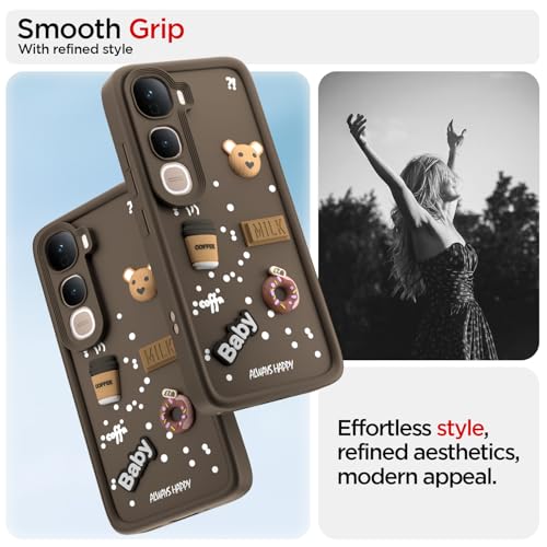 Image of Pikkme Back Cover for Vivo Y400 Pro 5G | 3D Bear Silicone Cute & Fun Coffee Cartoon | Full Body Protection Bumper Case (Brown)