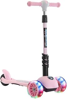 ZAIHW Kick Scooter for Kids 3 Wheels Toddler Scooters Adjustable Height with PU Flashing Wheel Lean to Steer for Children from 3 to 14 Year-Old (color : Pink)
