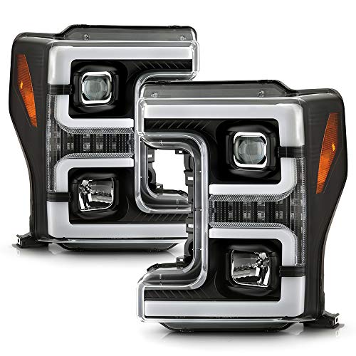 [Switchback LED] VIPMOTOZ Black Bezel OLED Neon Tube Projector Headlights Headlamps Assembly Replacement Pair For 2017-2019 Ford F-250 F-350 F-450 Super Duty Halogen Model Driver & Passenger Side Set