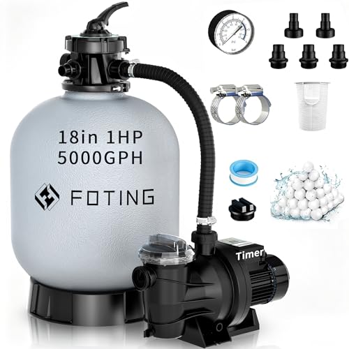 FOTING 2026New Sand Filter Pump for Above Ground Pool with Timer, Pool Pumps Above Ground with 6-Way Valve, Pool Sand Filter for Efficient Circulation & Filtration, 18in