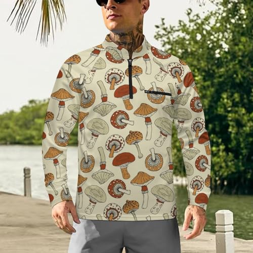 Fantasy Magic Psychedelic Mushrooms Men's Rash Guard Long Sleeves Quick Dry Fishing Workout Shirts with Zipper2