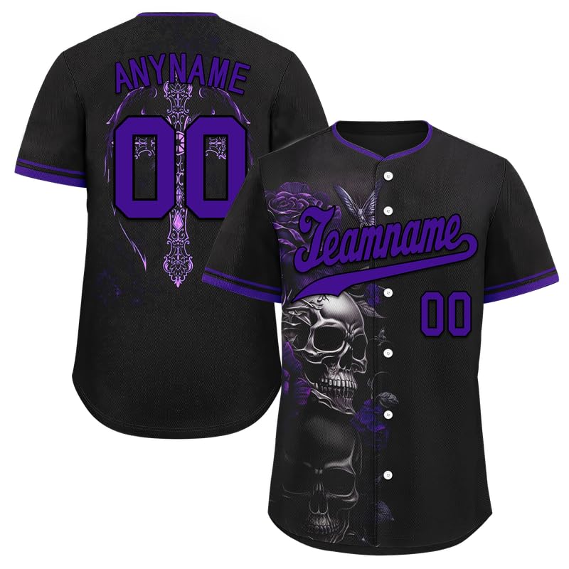 coolcustomize Custom Skull Baseball Jersey for Men Youth Team Gothic Sports Uniform Short Sleeve Softball Shirts with Name/Logo