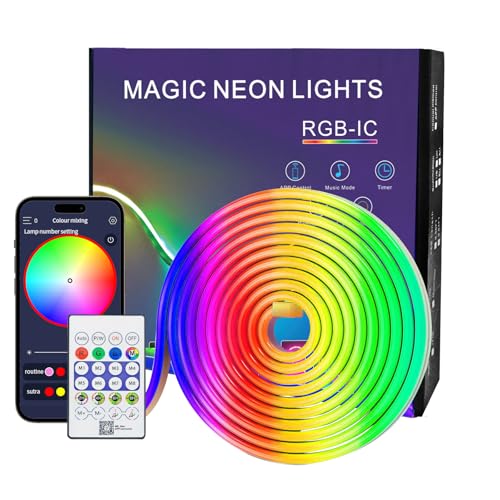 LED Neon Strip 2 Metros, Tira de LED RGB de Neón de DIY Silicone con Control Remoto APP, IP67 Impermeable Flexible de Neón LED Strip Luces para...