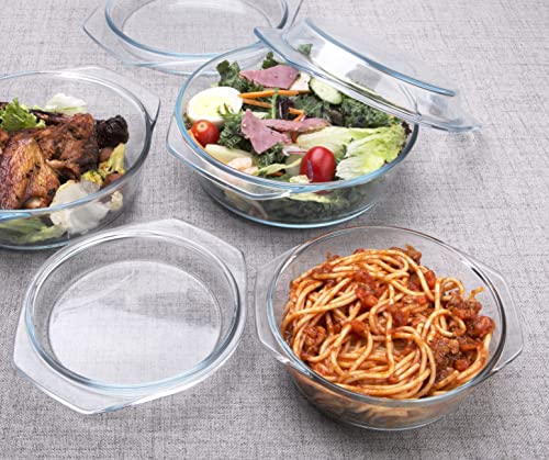 Husanmp Set Of 6 Pieces Round Tempered Glass Casserole Dish With Lids, Glass Casserole Baking Dish Set For Oven, Freezer And Dishwasher Safe - 0.7Qt+1Qt+1.5Qt #TOP4
