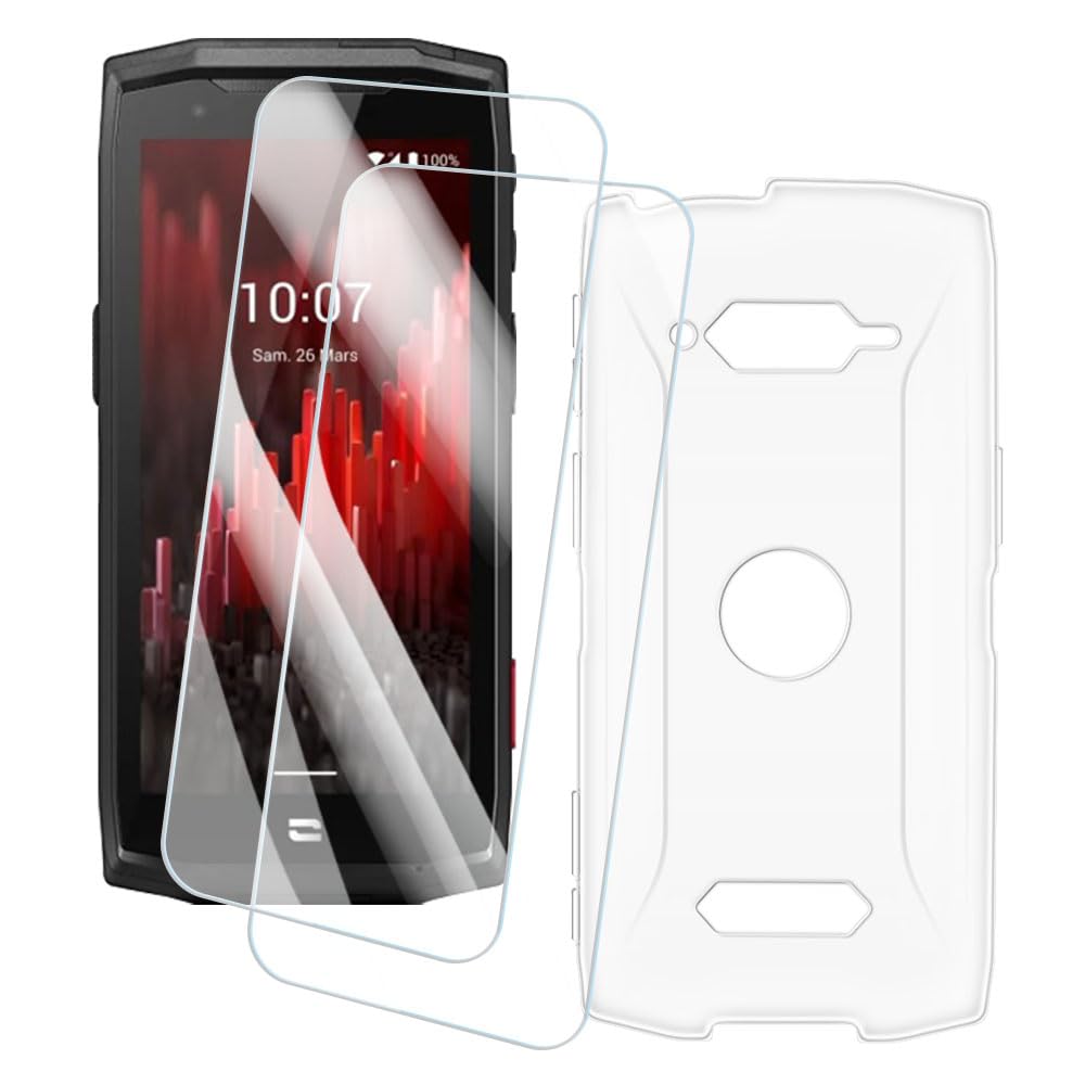 2 Pack Screen Protector + Case Compatible with Crosscall Core-M5 (4.95 inch) Case Artistic Custom Printed Cover and Tempered Glass Film Anti-Scratch (Clear)