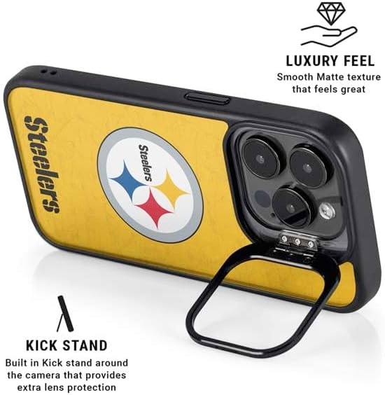 Skinit Kickstand Phone Case Compatible with iPhone 16 Pro - Officially Licensed NFL Pittsburgh Steelers - Alternate Distressed Design