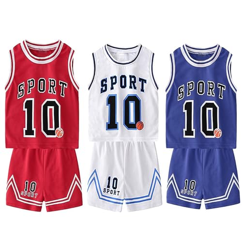 Image of Toddler Kids Sports Shorts Set Baby Boys Girls Basketball Jersey Outfit Tracksuit Tank Top Mesh Track Shorts