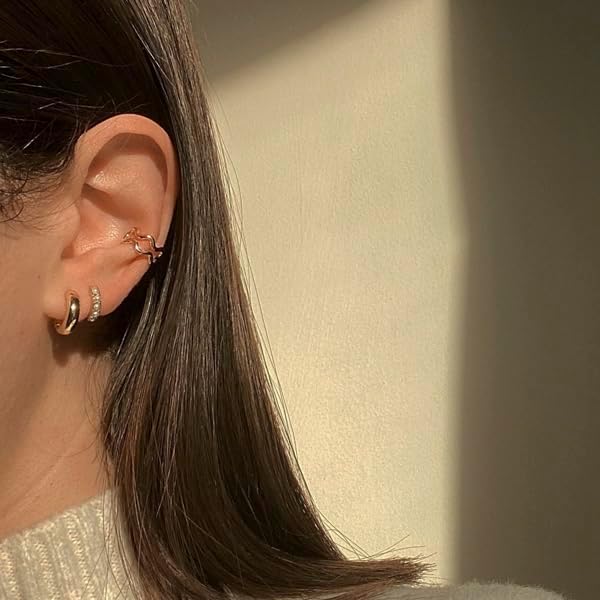 Ana Luisa Giulia Huggie Hoop Earrings for Women - Hypoallergenic Water-Resistant Tarnish-Free Chunky Earrings for Women - 14K Gold Plated & Silver Rhodium Plated Hoops - Small, Medium & Large Size - Image 7