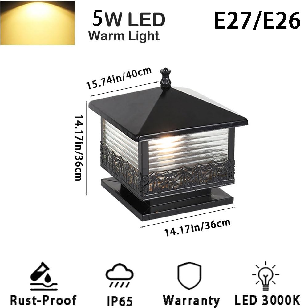 MOCHAMIK Paletti Luminosi da Esterno Colonna Luminosa, Colonna Esterna Vintage Impermeabile con Paralume a Strisce Luci a Colonna con luci a LED per Recinzione, terrazza, Giardino o Patio, Pali