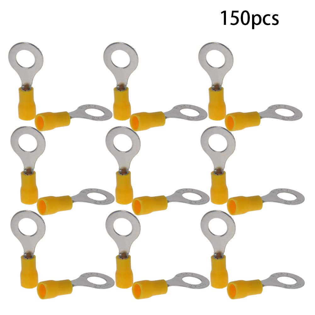 Jutagoss RV1.25-6 Electrical Pre Insulated Ring Copper Crimp Terminals for AWG22-16 Yellow Wire Connector 150 Pcs