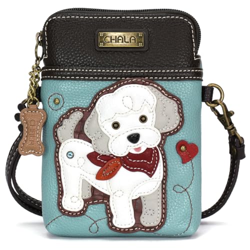 Image of CHALA Dog Collection Cell Phone Crossbody Purse-Women PU Leather /Canvas Multicolor Handbag with Adjustable Strap