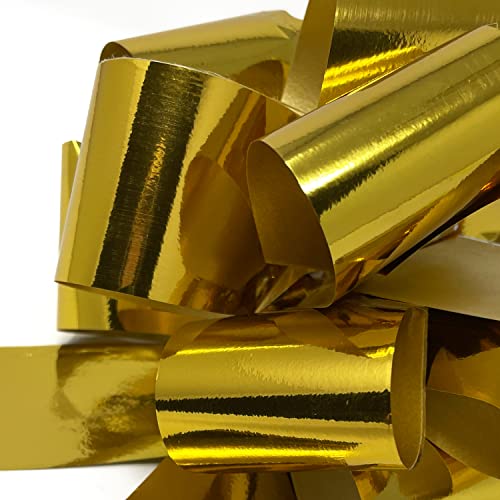 Oblique Unique® Geschenk Schleife mit Geschenkband Glänzend für Geschenke Tüten Zuckertüten für Weihnachten zum Basteln Dekorieren Verzieren UVM. (Gold)