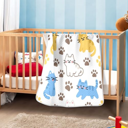 Custom Cute Cat Yellow Blue Throw Blankets Breathable Customizable Dog Blankets for Girls or Boys 30x40in Regalos para Baby Shower de ni?a 6