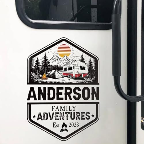 DoyoBest Personalized RV Decal Camper Stickers Custom Vinyl Graphics for Motorhome Travel Trailer Tent Camping Gifts