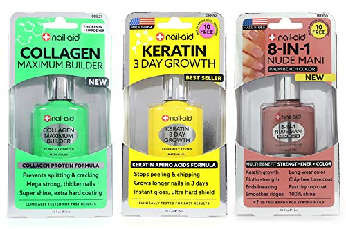 Nail-Aid 3pk Of Collagen Base + Keratin Growth + 8-in-1 Palm Beach, Neutral, N/A, 1.65 Fl Ounce