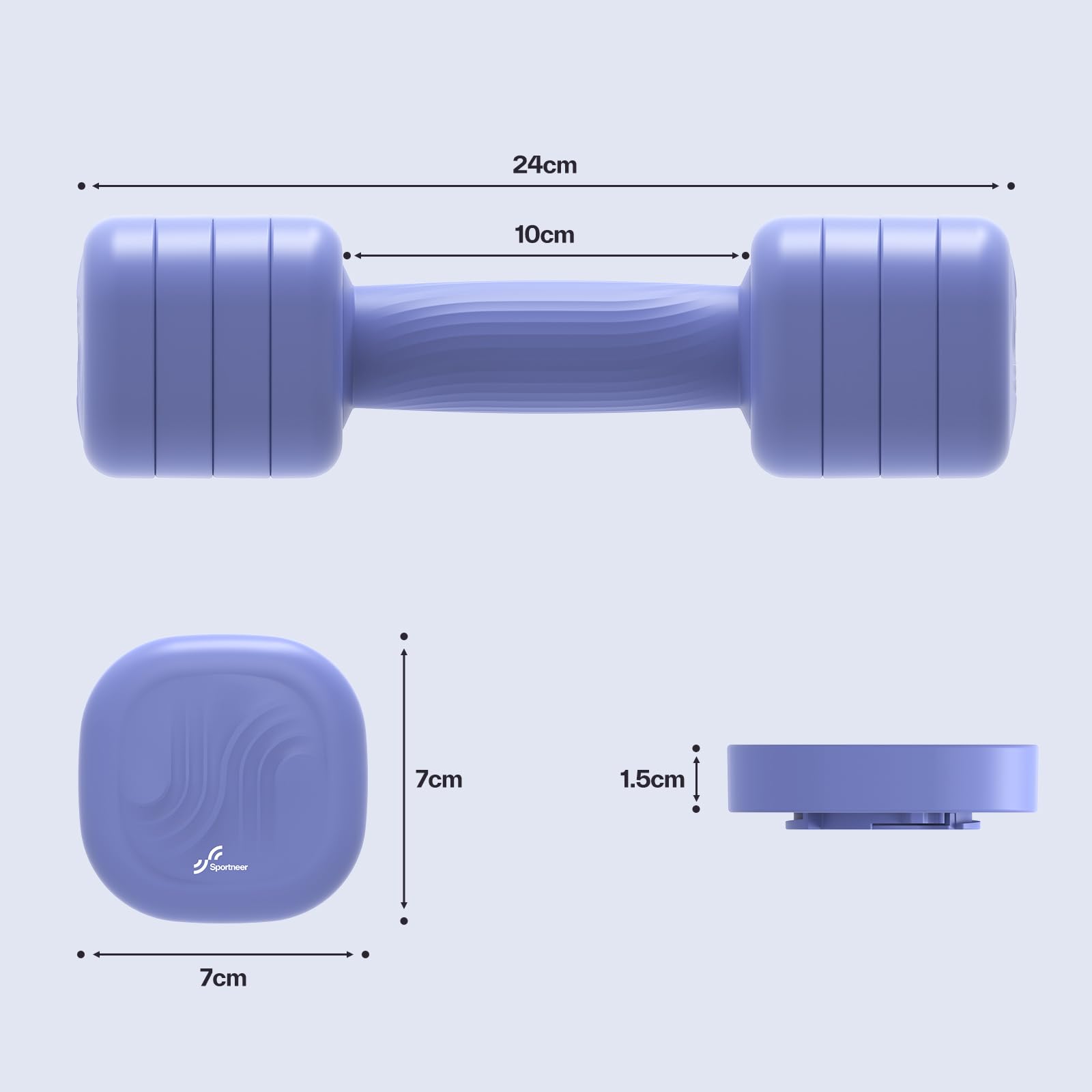 Sportneer Regulowane hantle dla kobiet – krótkie hantle zestaw 2 sztuk (po 1 – 2,5 kg) z antypoślizgowym uchwytem z tworzywa TPU, zestaw hantli 4 w 1 do sprzętu fitness do domu, na siłownię i trening