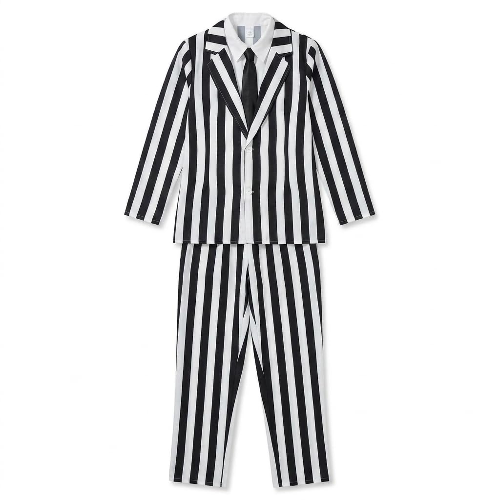 Fun Shack Disfraz Fantasma Hombre, Disfraz a Rayas Halloween Hombre | Chaqueta a Rayas, Pantalón Negro & Corbata, Estilo Monocromático, Perfecto para Halloween, Ideal para Disfrazarse