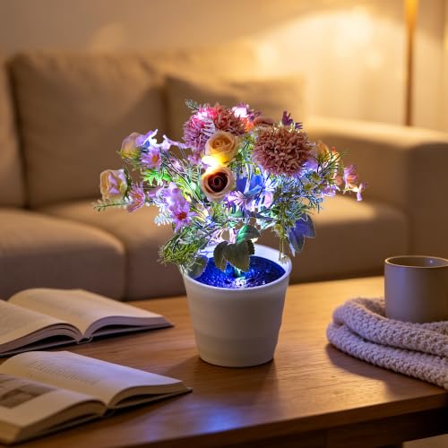 Image of Artificial Pink Flower Night Light Bedroom Wedding Party Coffee Decor | Gifts for Women Mom Wife Girlfriend Birthday Valentines Mothers Day Christmas Anniversary Housewarming