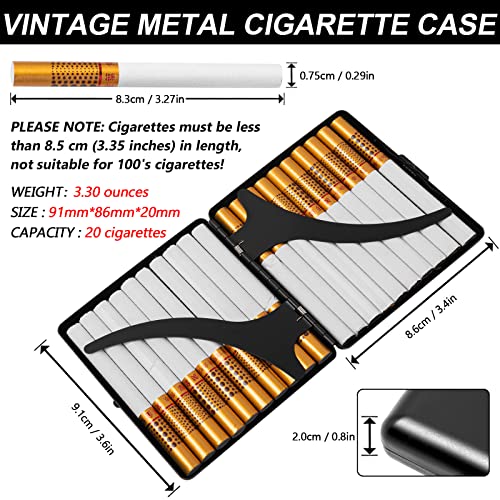 Image of Fashion Unique Shaped Metal Cigarette Case-85mm 3.34 inch King Size 20 Capacity Sturdy Double Sided Spring Clip Open Pocket Holder for Women and Men (E38-Black)