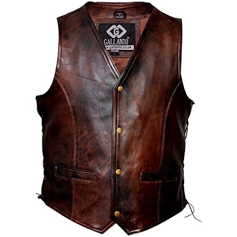 Vintage Brown Side Lace Classic Mens Motorcycle Leather Waistcoat Vest (L) Cover