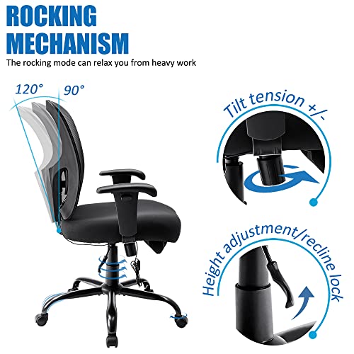 Bigroof Big And Tall Office Chair 400Lbs, Ergonomic Mesh Desk Computer Chair With Adjustable Lumbar Support Arms High Back Wide Seat Task Executive Rolling Swivel Chair For Women Men, Heavy People #TOP3