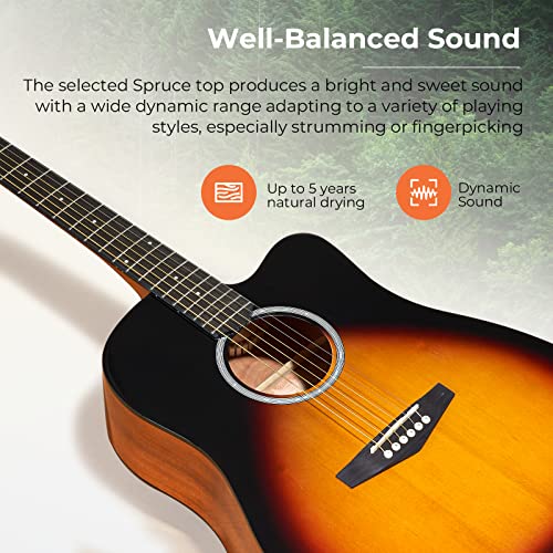 Acoustic Guitar, Full Size Acoustic Guitar Cutaway 41 Inch Sunburst Acustica Guitarra Bundle Kit For Adults Beginners Teens Starters, By Vangoa #TOP1