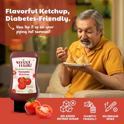 Image of Sweetmate Tomato Ketchup | No Added Sugar & Jaggery | Low Calorie | Tastes like Regular Tomato Ketchup | Natural Ingredients | No Artificial Color, Flavor or thickeners | Ideal for All Ages - 300g x 2