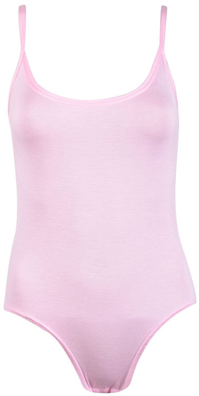 Girlzwalk Women's Baby Pink Strappy Sleeveless Camisole Cami Vest Leotard Top Bodysuit (, Sm 8-10)
