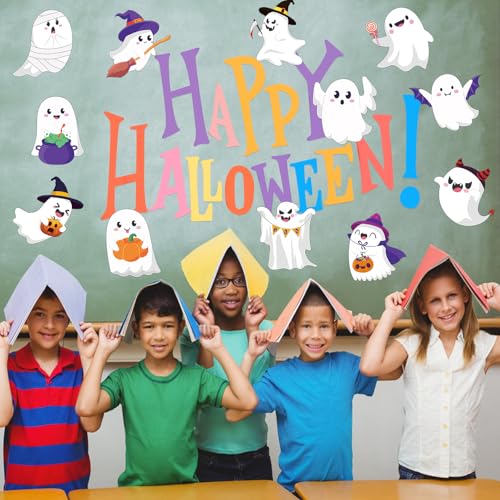 Image of 48 Pcs Halloween Cutouts, Cute Ghost Cutouts Halloween Bulletin Board Decorations Ghost Paper Cut-Outs for Home School Trick or Treat Party Chalkboard Wall Decor