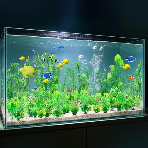 Image of CousDUoBe 53 Pcs Fish Tank Accessories Aquarium Decorations Green Plants, Green Fish Tank Decorations Plant, Fish Tank Decor, Aquarium Decor Plastic Plants