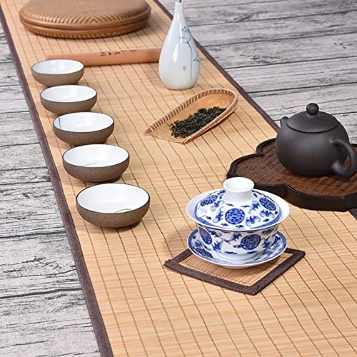 FUDANLI Chemin de Table Tapis de Thé en Bambou Originaux Style Japonais, Napperon/Tapis À Café Faciles À Nettoyer avec Bordure en Tissu, Chemin de Table de Salon de Thé (Size : 40x210cm/15.7x82.7in)
