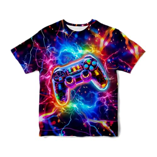 Boys Neon Shirt Kids Neon Lightning Game Short Sleeve 3D Graphic Cool Casual Tee Shirt Gift Tops for Youth Boys Girls X-Small 6-8 Years
