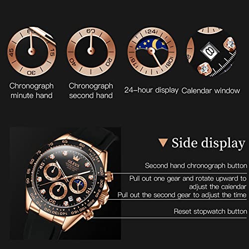 Image of OLEVS Men's Watches Chronograph Multifunction Sport Silicone Luxury Diamond Moon Phase Quartz Male Watch Waterproof Wrist Watch