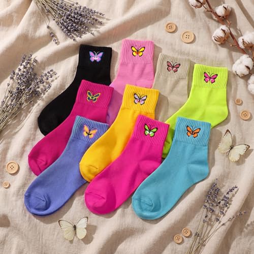 Image of Eurzom 10 Pairs Socks Womens Crew Elastic Ankle Length Cotton Socks Aesthetic Cute Lightweight Low Cut Gifts for Women
