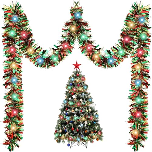 Guirnalda de Navidad Luminoso 5 Metros Espumillón Navidad Guirnaldas Navideñas Brillante Tinsel Christmas para Decoración Navideña, Fiesta de Decoración (Colorido)