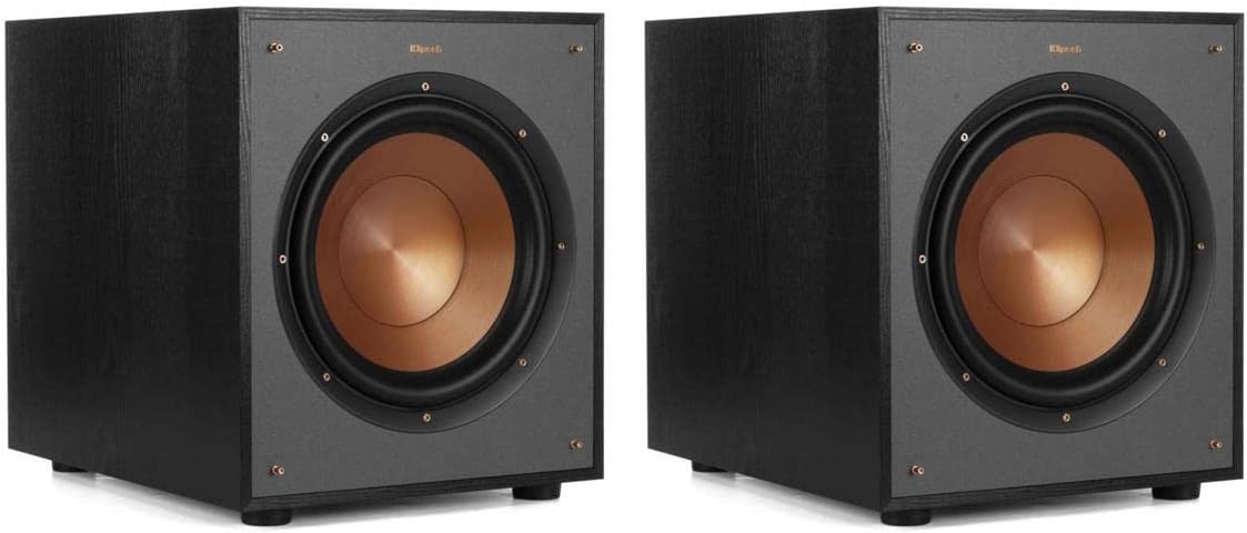 Klipsch 2-Pack R-100SW 10" Subwoofer, Incredibly Deep Bass and an All-Digital Amplifier,14 5" x 12" 16 4"